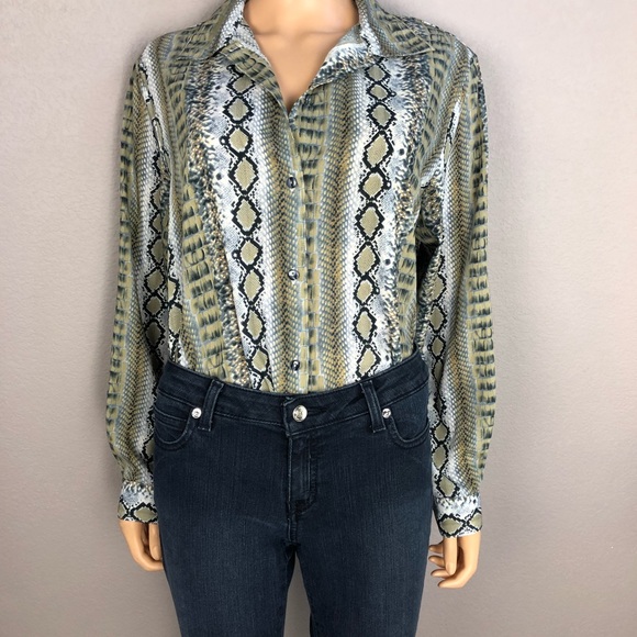 Vintage Tops - 90s Vintage Snake Print Button Down Blouse